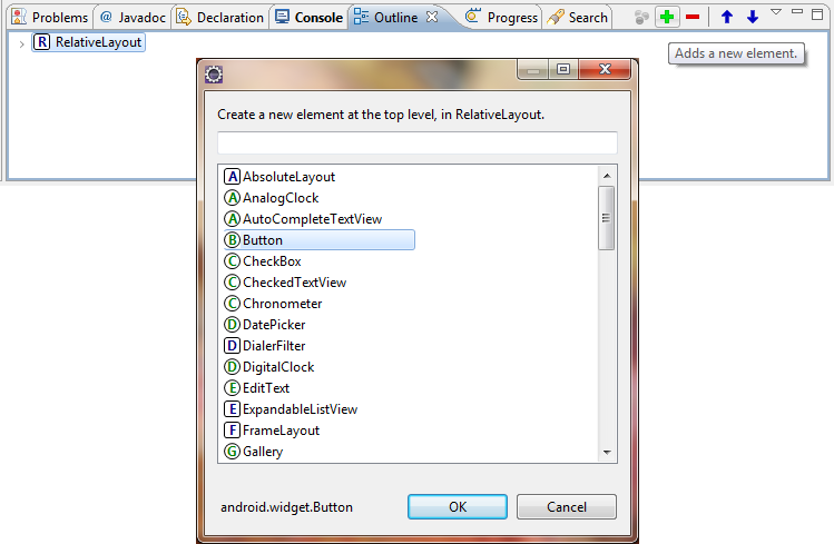 Adding a Button control to a Layout Resource in Eclipse