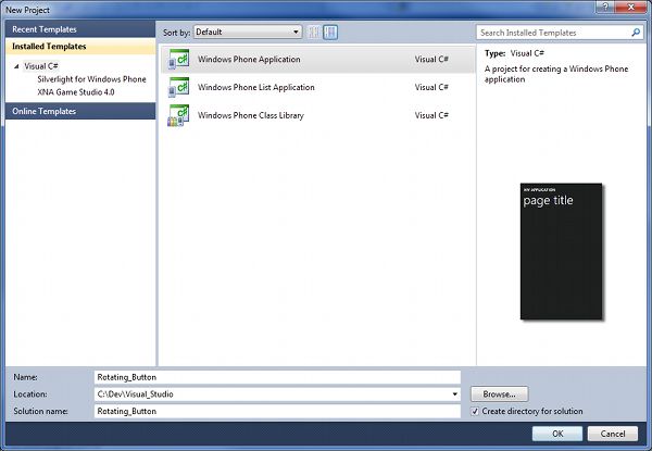 Creating a New Windows Phone 7 Project