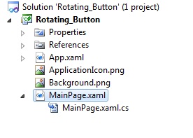 Click the arrow next to MainPage.xaml to find the code behind file. Windows Phone 7 Development