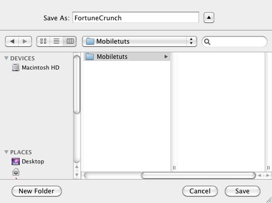 Entering iPhone project name