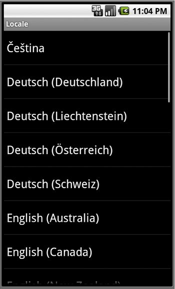 Android Phrasebook Locale Listing.