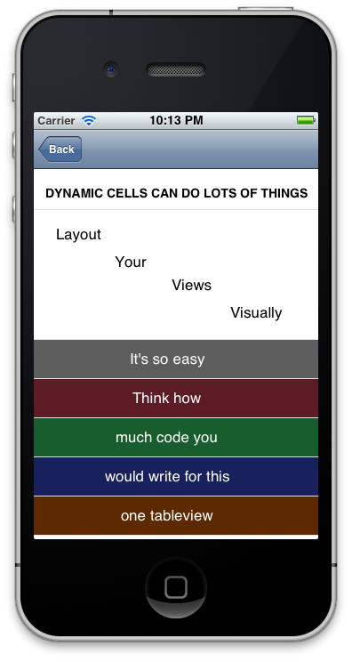 Sample Application Static Table View