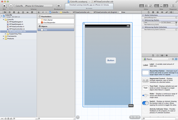 Creating Your First iOS Application - Drag a Button from the Object Library to the Main View - Figure 14